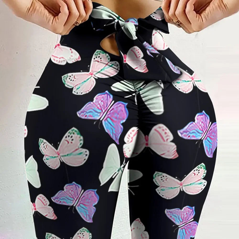 High Waist Butterfly Printed Yoga Pants