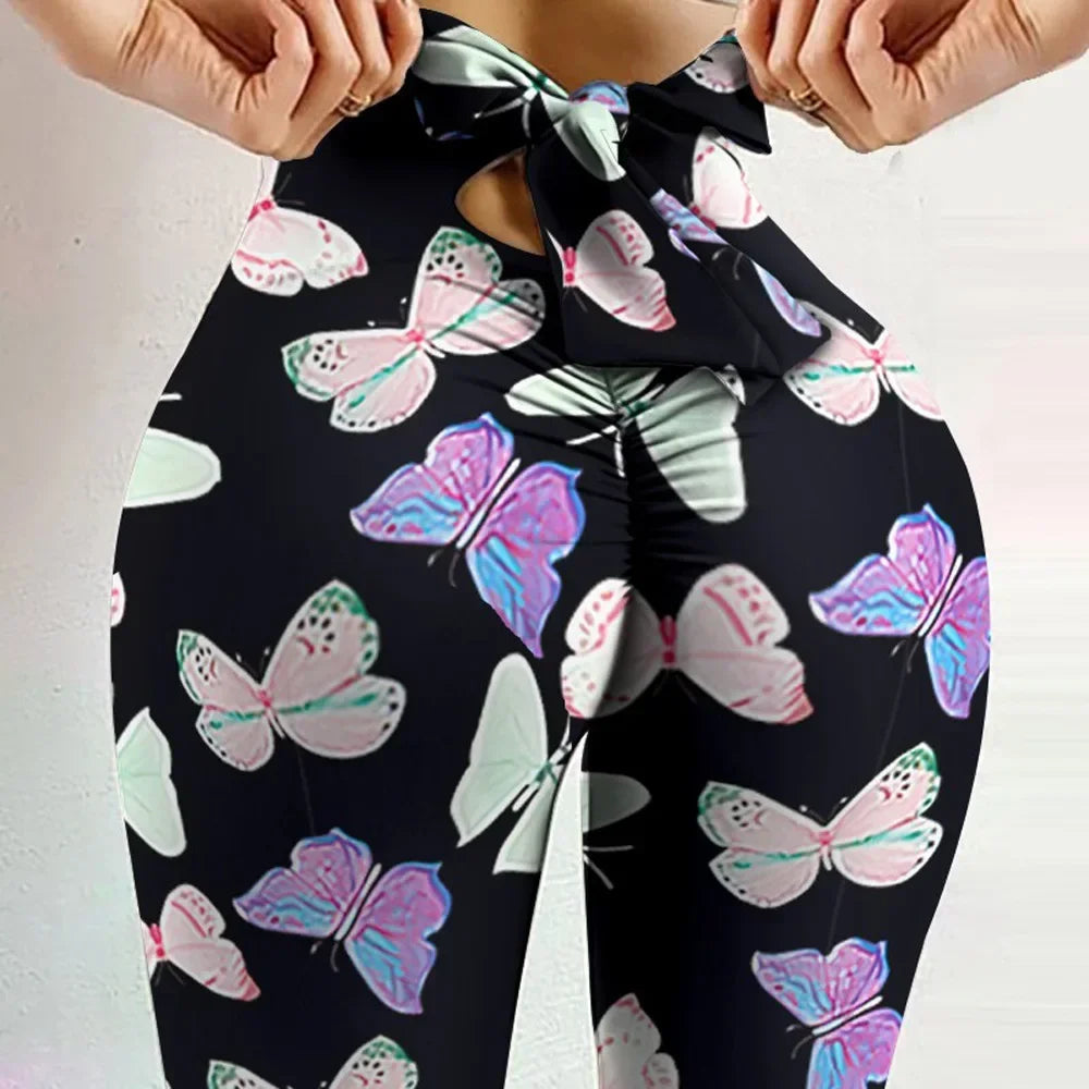 High Waist Butterfly Printed Yoga Pants