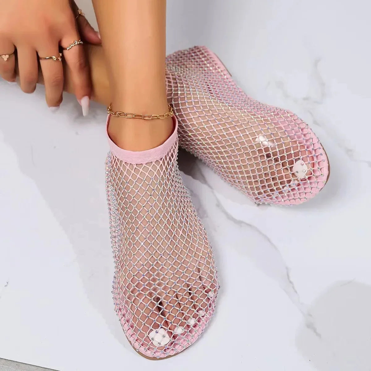 Women Fishnet Socks Slippers