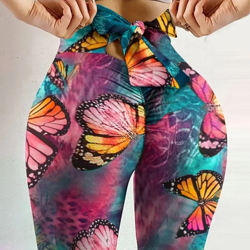 High Waist Butterfly Printed Yoga Pants